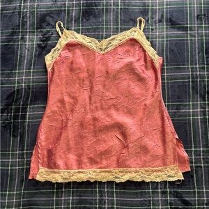 Y2K 2000s No boundaries Silky Pink textured Lace Trim Cami Top Size L